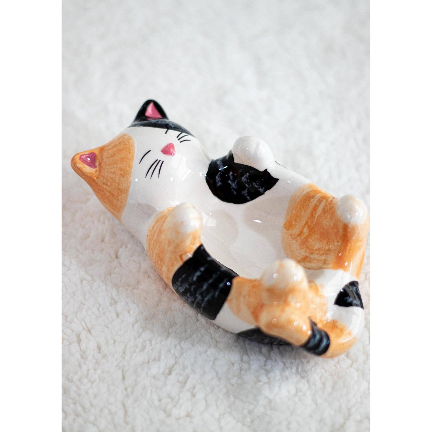 Cat Ashtray | Ceramic 3D Calico Cat Cigarette Ashbin Trinket Tray | 7” x 3.5”