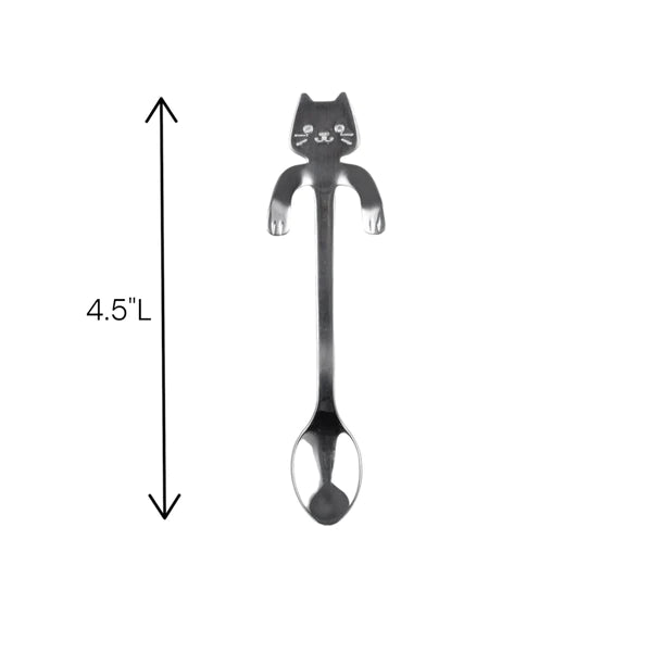 Cat Hanging Tea Spoon in Gold Silver or Black | Stainless Steel Coffee & Tea Spoon for Cat Lovers | 4.5"