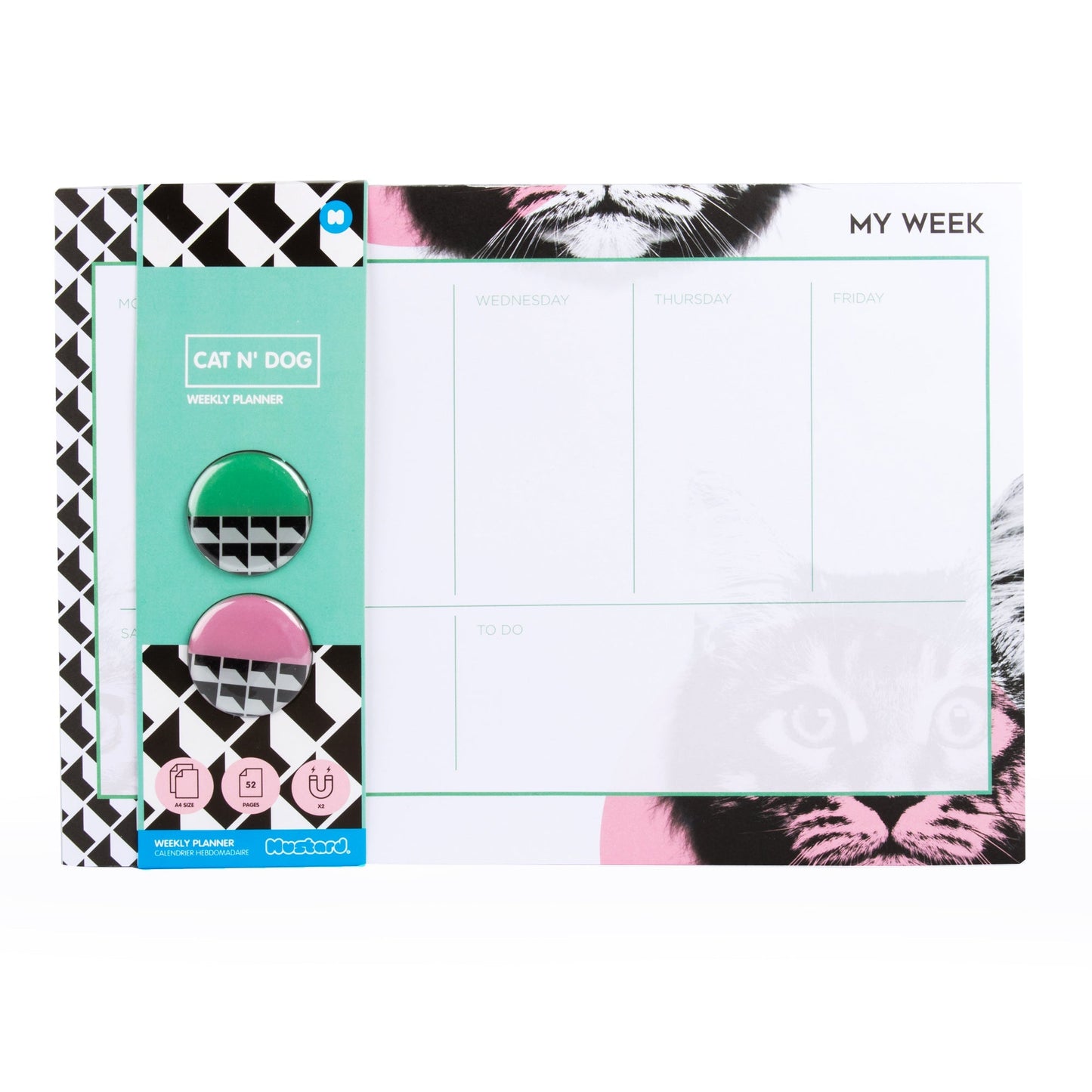 Cat Weekly Planner | Undated 52 Page Desk Organizer with 2 Magnets