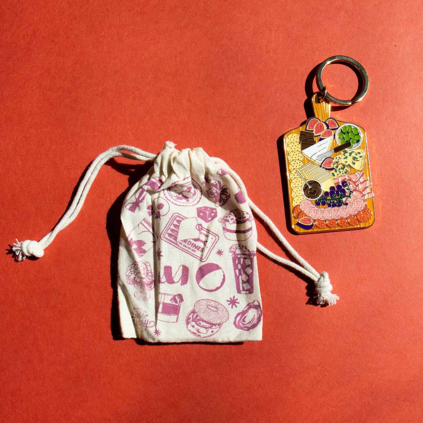 Charcuterie & Cheese Board Keychain In Gift Bag | Gift-Ready Accessory