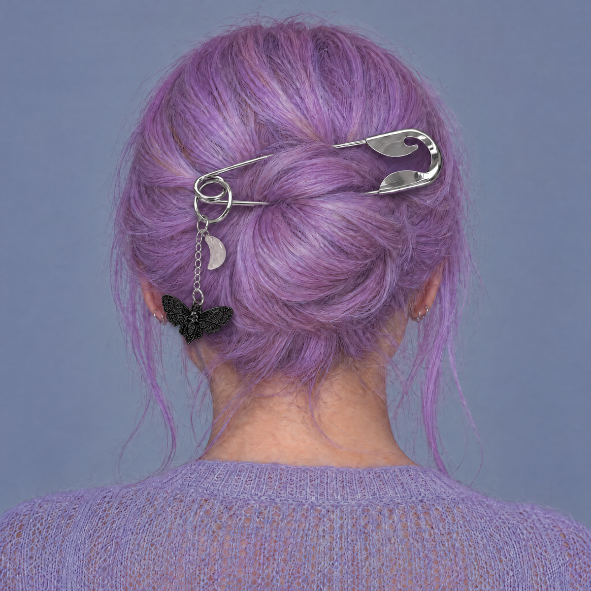 Charmed Safety Pin Hair Clip | Luna Moth + Moon | Handmade | GetBullish