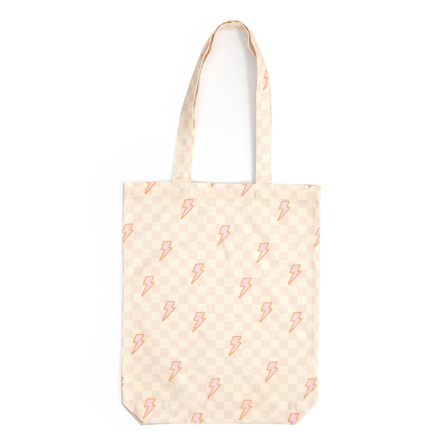 Checkerboard Lightning Bolt Tote Bag | Canvas Grocery Shopping Carryall Bag | 14" x 17"