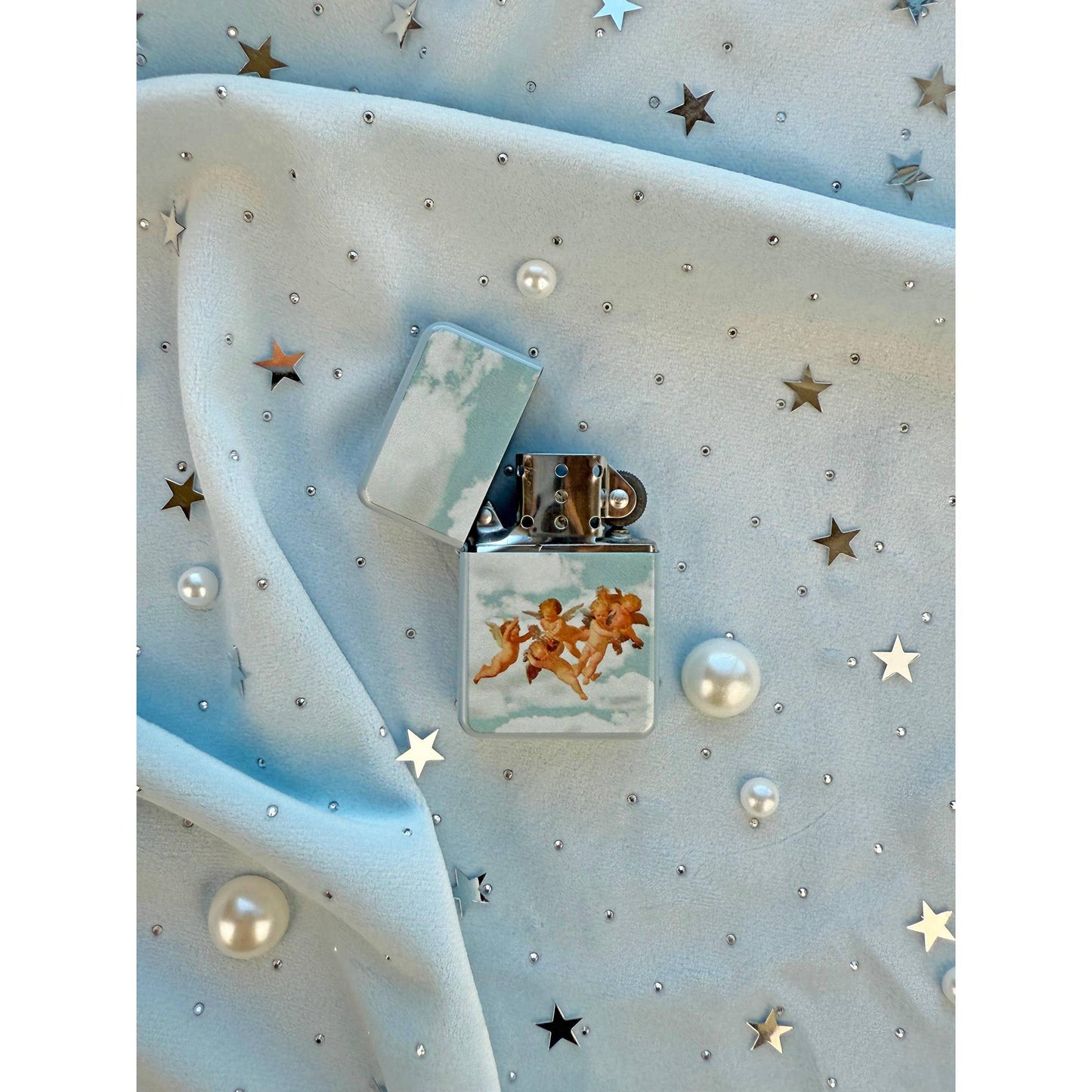 Cherub Refillable Lighter | Vintage Angel Cherub Metal Lighter | Retro Sky Aesthetic Pocket Lighter