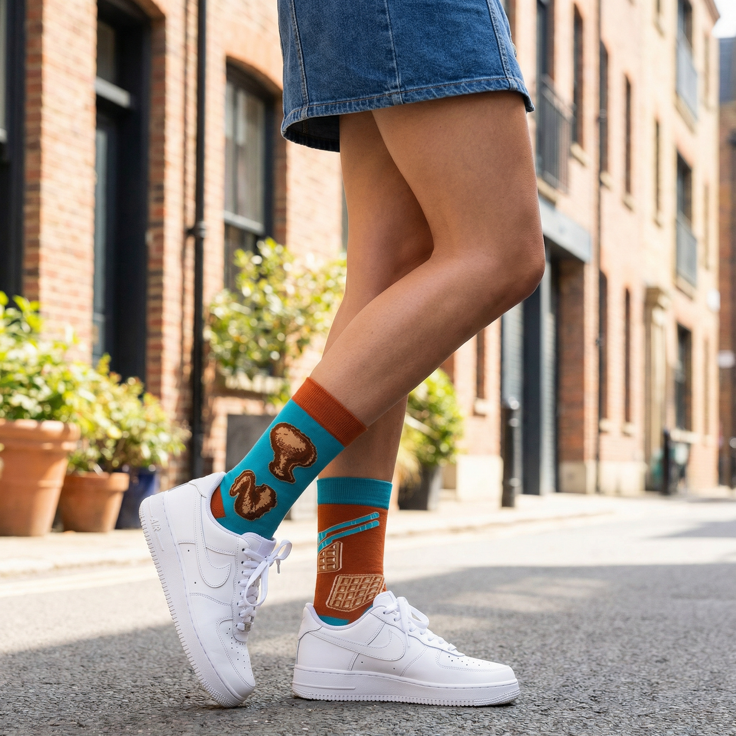 Chicken And Waffles Socks 🐔🧇 | Mismatched Unisex Cotton Socks