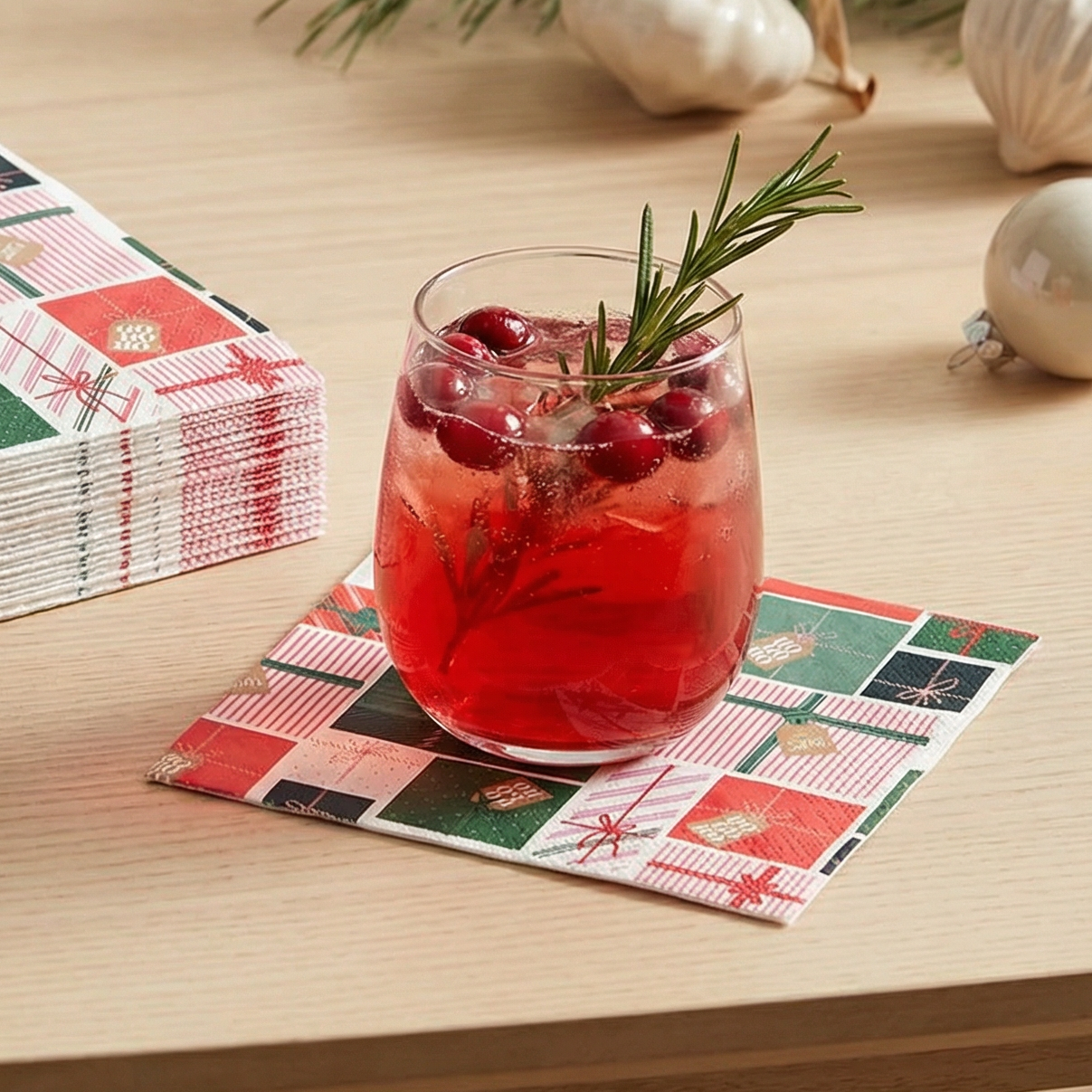Christmas Presents Beverage Napkins | Holiday Gift Theme Party Cocktail Paper Napkin | 5"