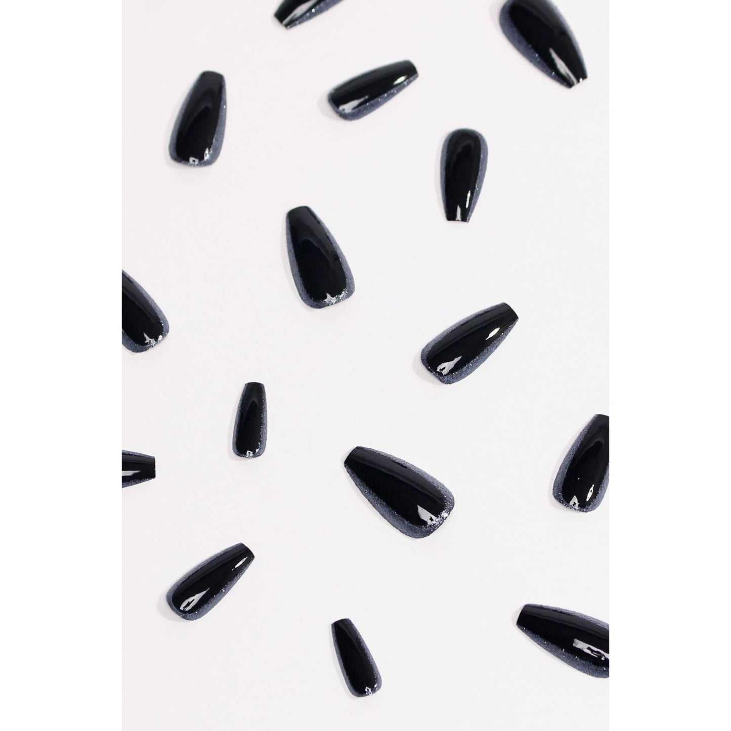 City Night Press-On Nails | Black with Navy Glitter Glossy & Reusable