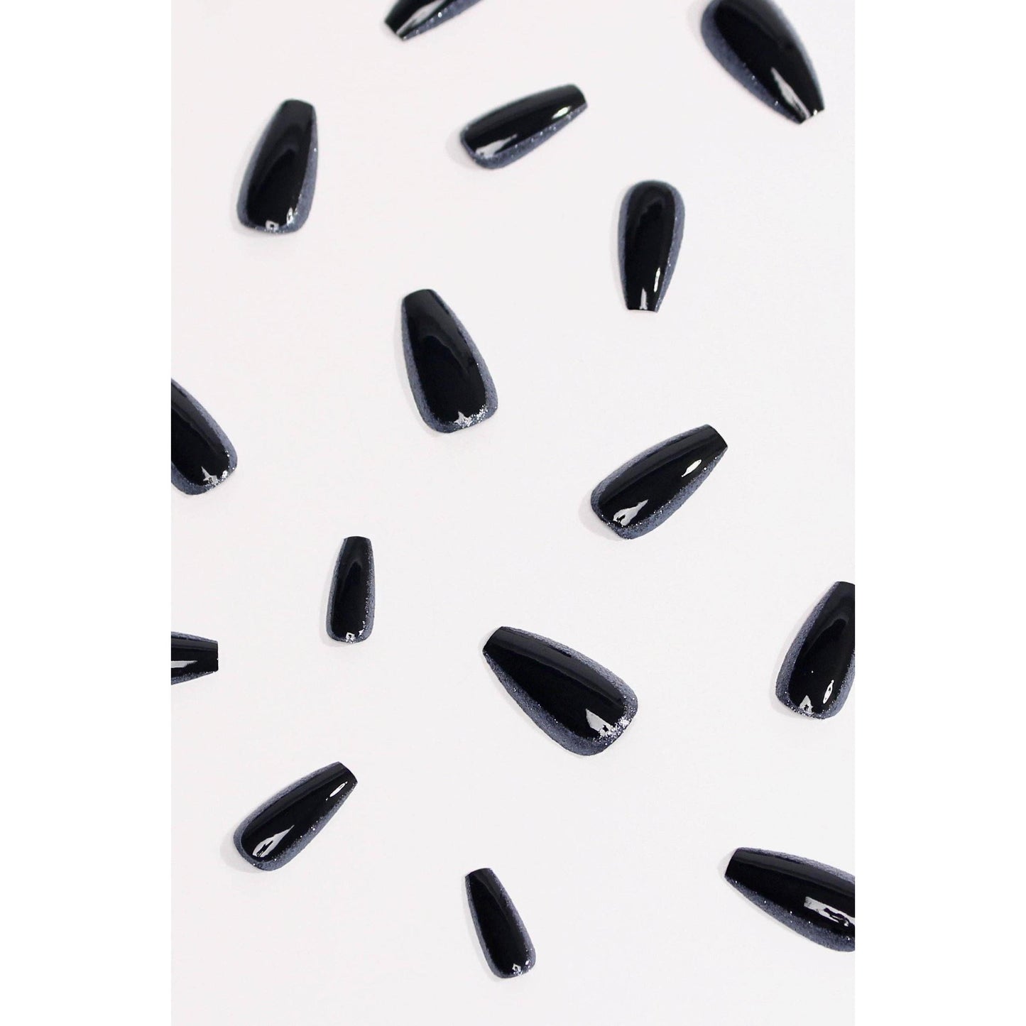 City Night Press-On Nails | Black with Navy Glitter Glossy & Reusable