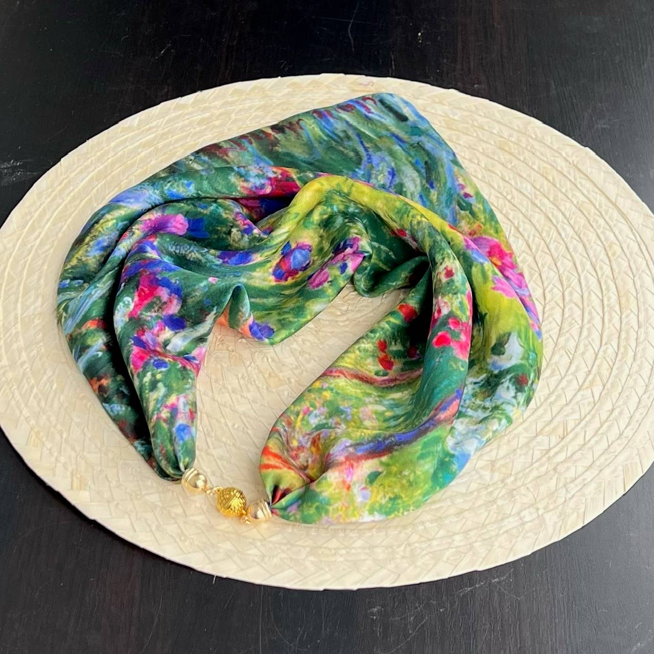 Claude Monet Alice Gardens Pre-Tied Necklace Style Scarf with Magnetic Closure