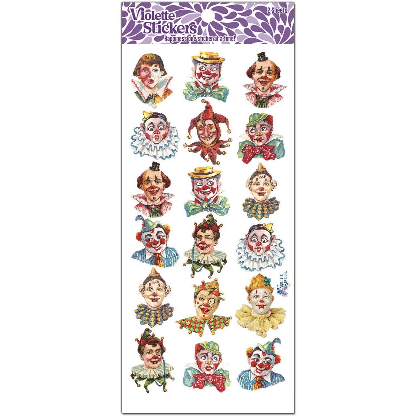 Clown Faces Stickers | 4" x 8" Paper Stickers | 2 Sheets-Violette Stickers-The Bullish Store