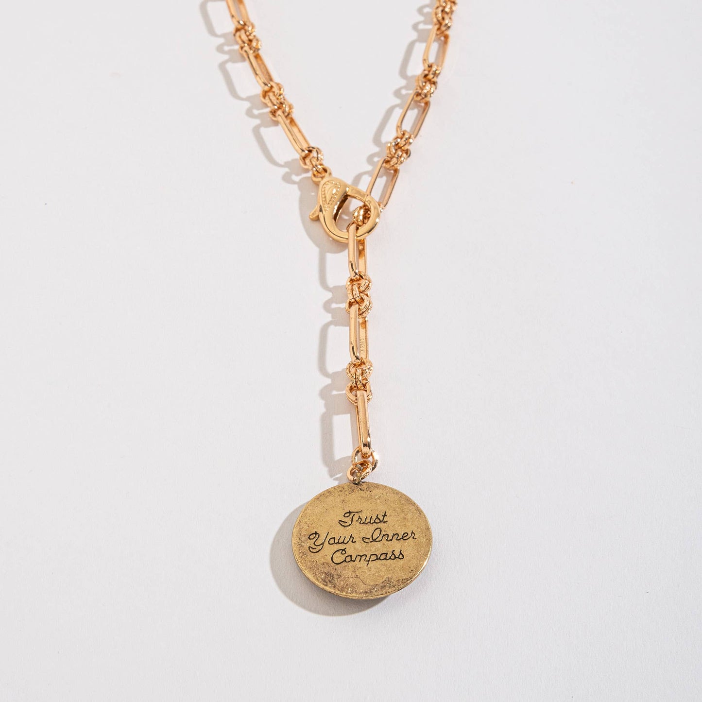 Compass Hidden Message Chain Pendant Necklace in Gold, Silver, or Black | "Trust Your Inner Compass" Gift Necklace