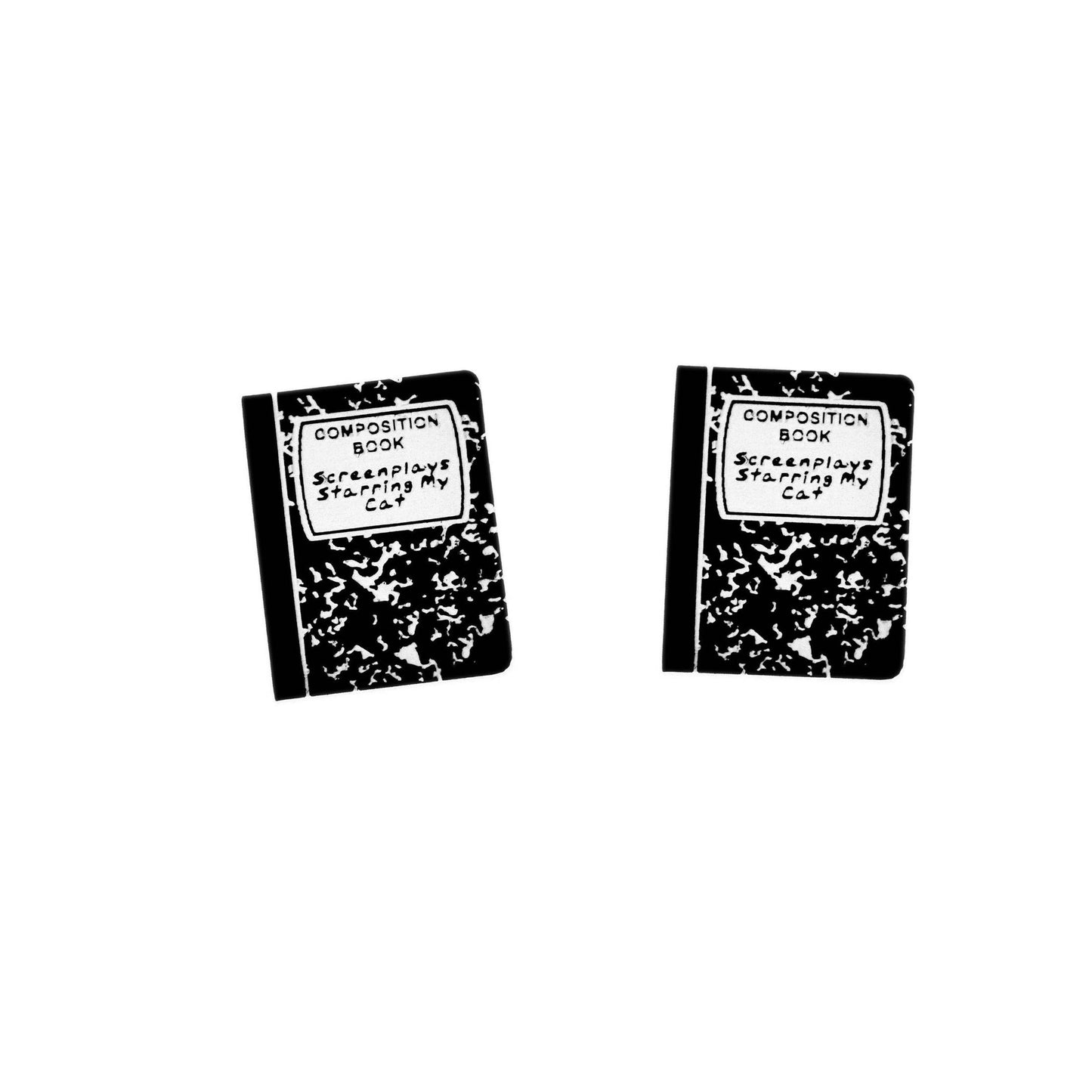 Composition Notebook Earrings "Screenplays Starring My Cat"