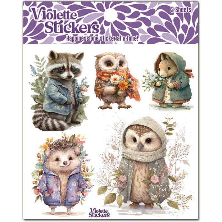 Cozy Animals in Coats Stickers | 4" x 4" | 2 Sheets-Violette Stickers-The Bullish Store
