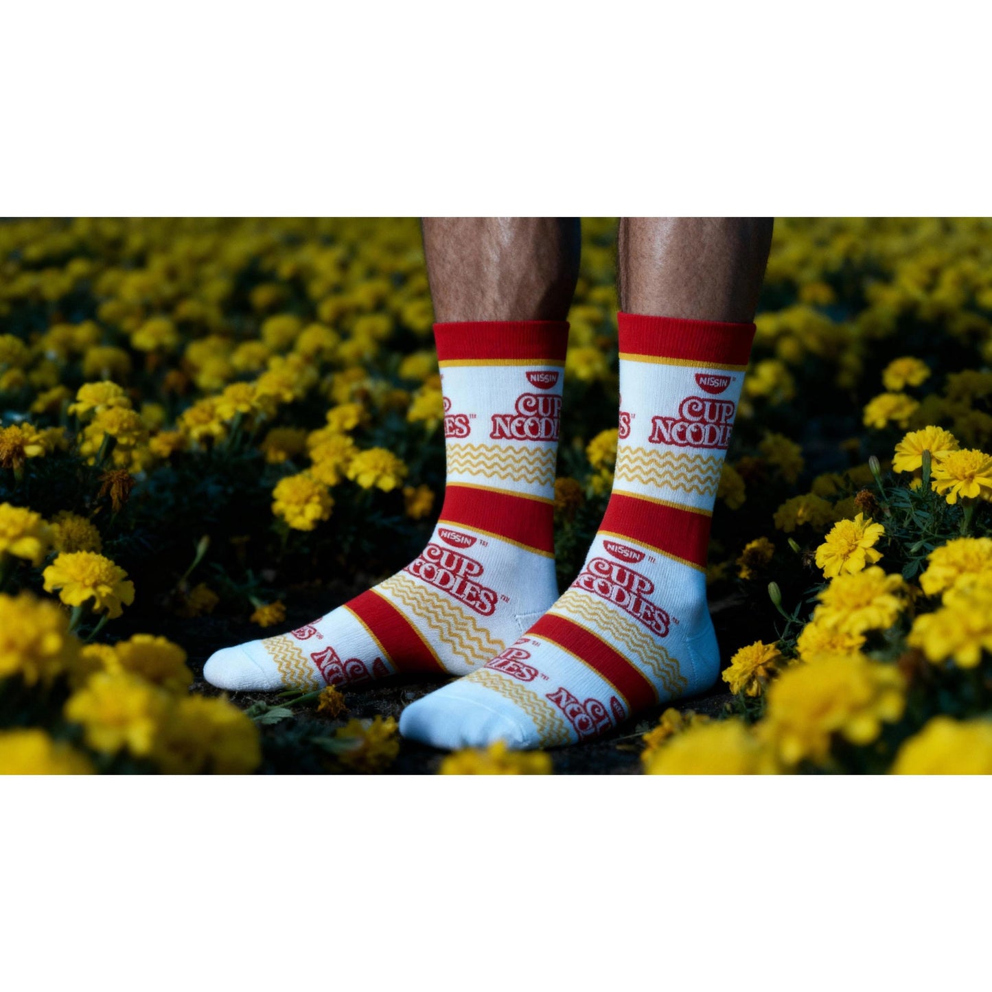 Cup Noodles Stripes Men’s Crew Socks | Crazy Socks Fun Foodie Style