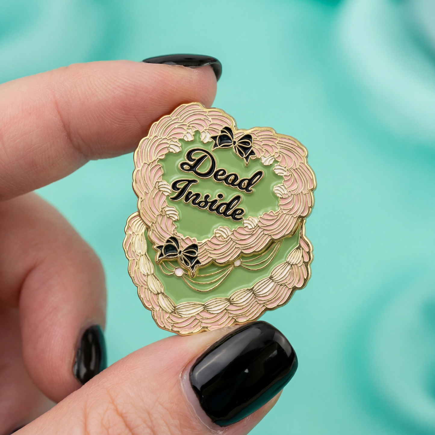 Dead Inside Cake Enamel Pin | Glitter Skeleton Hinge Pin Funny Goth Pin