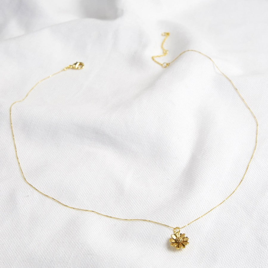 Delicate Tiny Daisy Gold Pendant Necklace | Designed in the UK | 18K Gold Plated