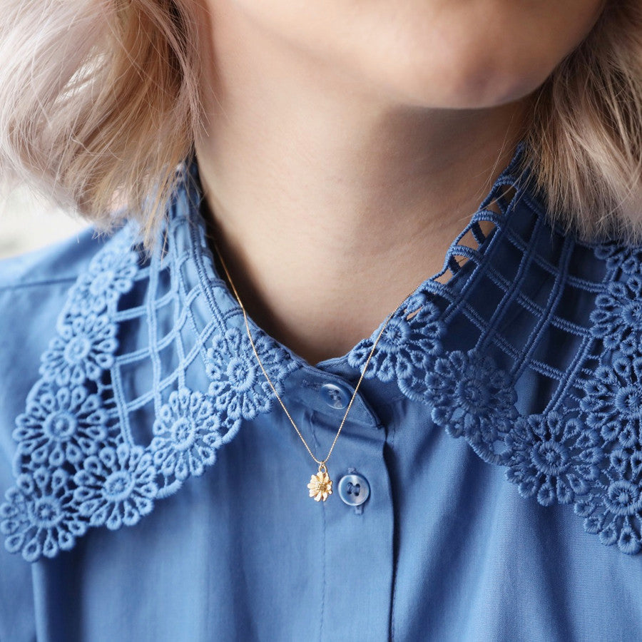 Delicate Tiny Daisy Gold Pendant Necklace | Designed in the UK | 18K Gold Plated