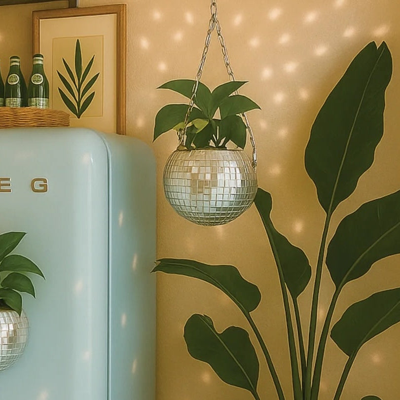 Mirror Disco Ball Hanging Planter | 70's Retro