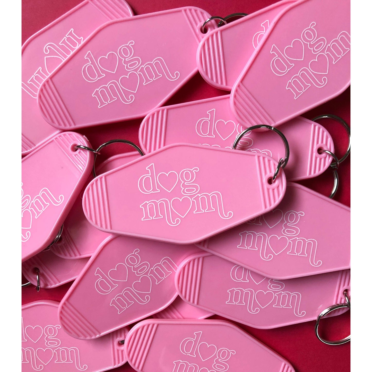 Dog Mom Keychain | Pink Vintage Motel Style Key Tag