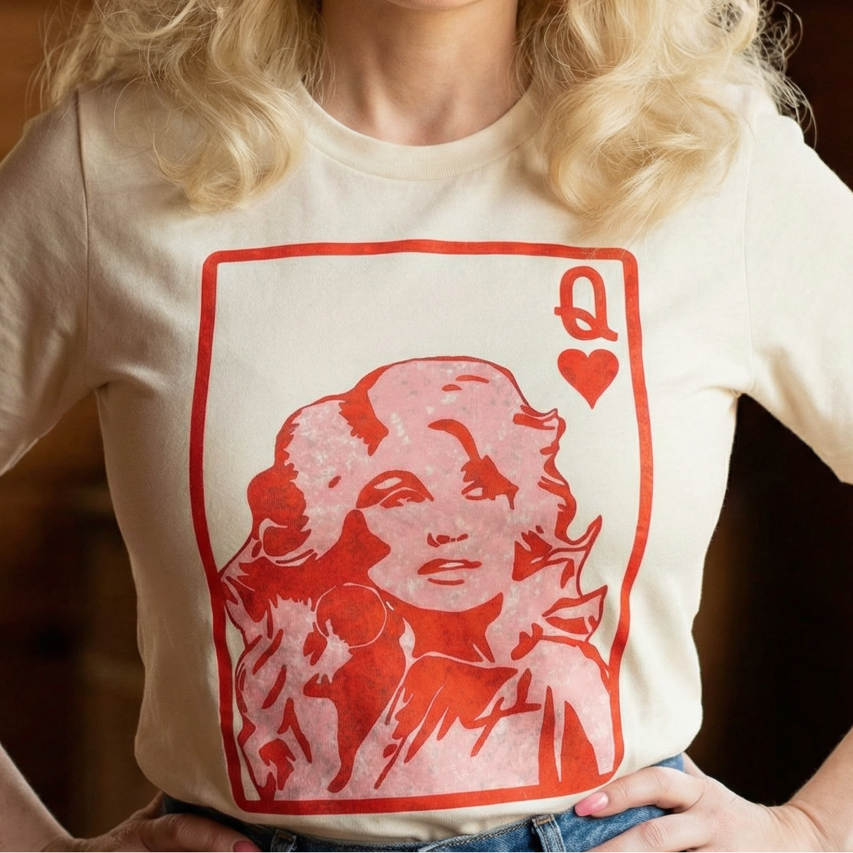 Dolly Queen of Hearts Graphic Tee Shirt in Cream/Natural [Sizes S