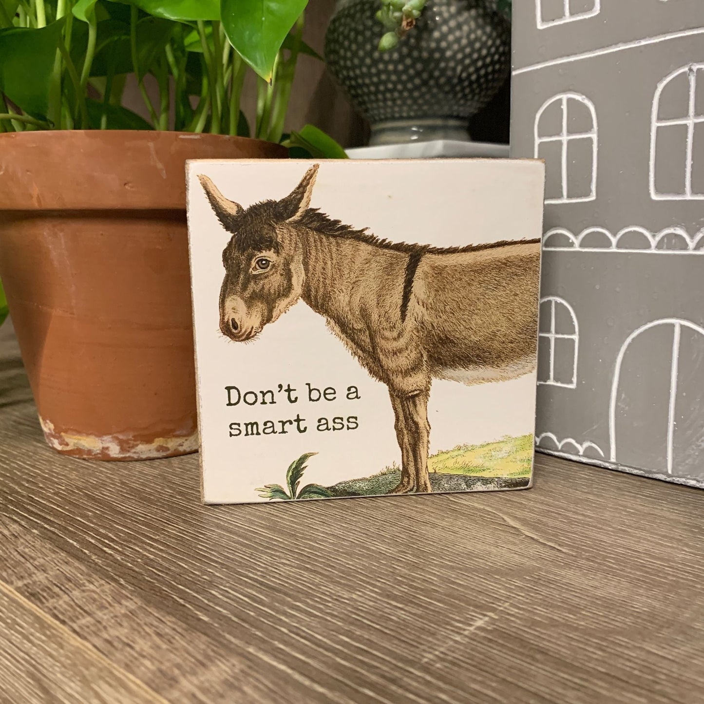 Don't Be A Smart Ass Block Sign | Square Wooden Box Sign | 4" x 4"