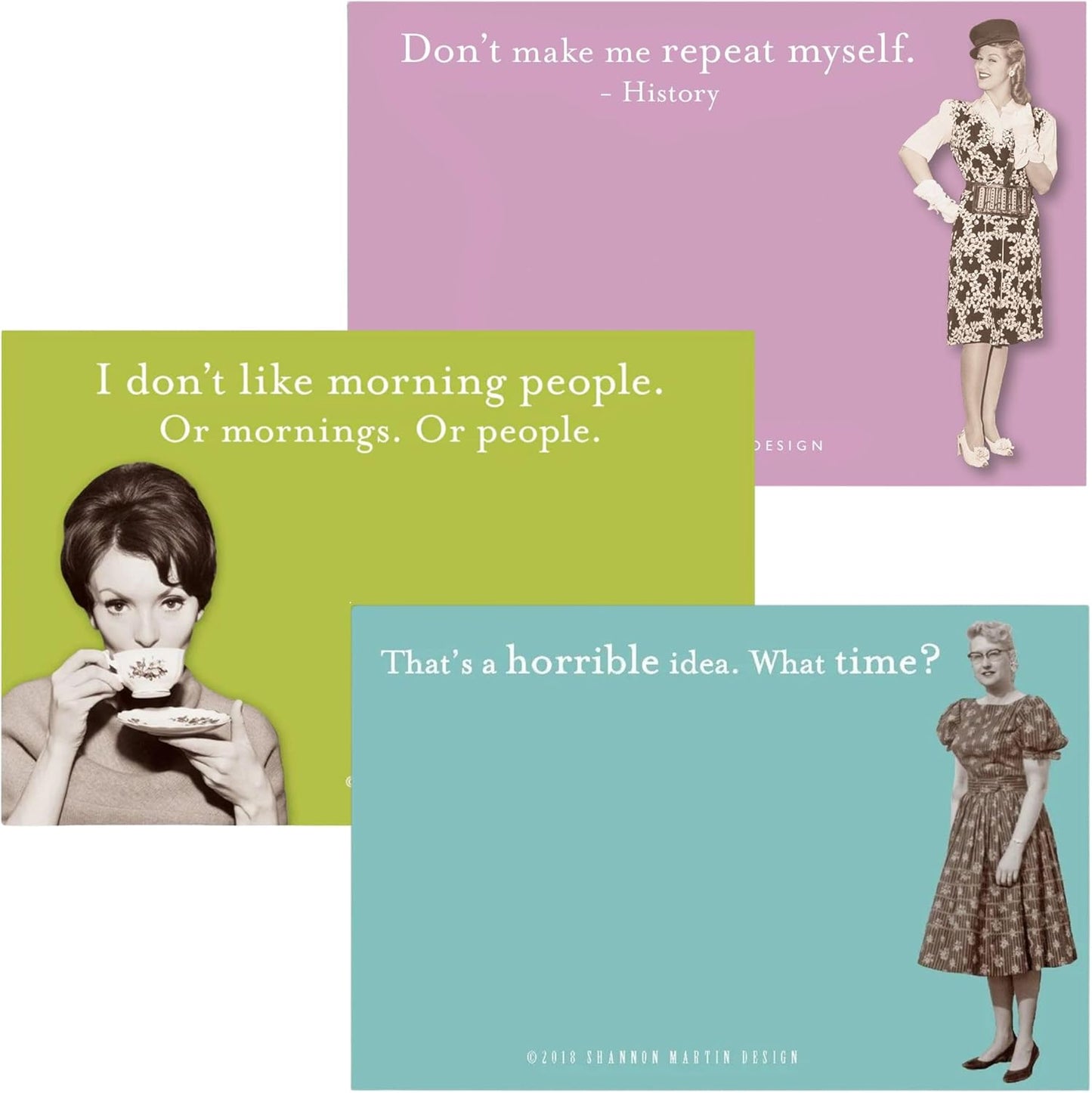 Don't Make Me Repeat Myself, I Don't Like Morning People, Horrible Idea Sticky Notes Set Memo Pads Strong Adhesive | 2-7/8 x 4-3/8 inches | Pack of 3