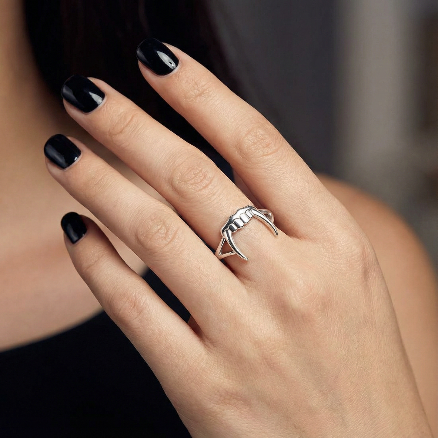 Dracula's Bite Vampire Fangs Teeth Sterling Silver Ring