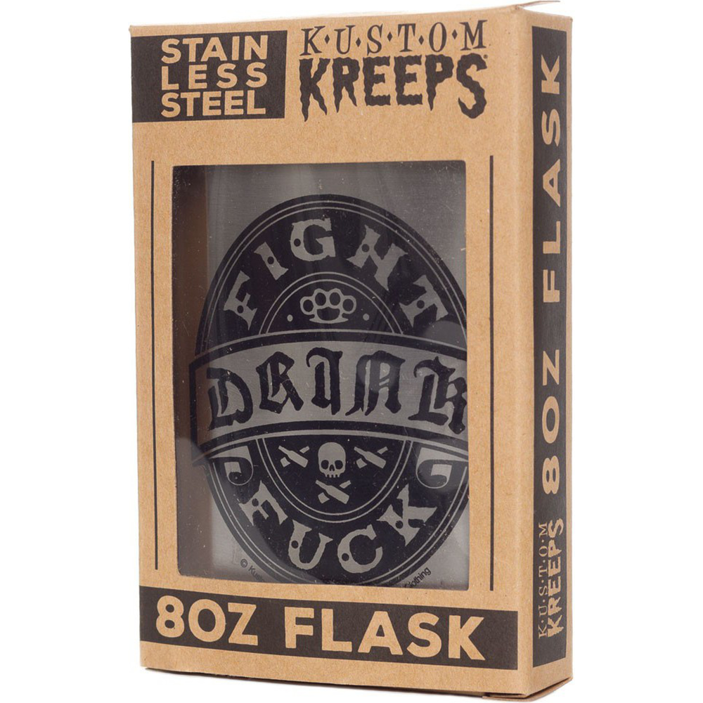 Drink Fight Fuck Stainless Steel Hip Flask | Sourpuss Brand Rockabilly Barware | Punk Gift