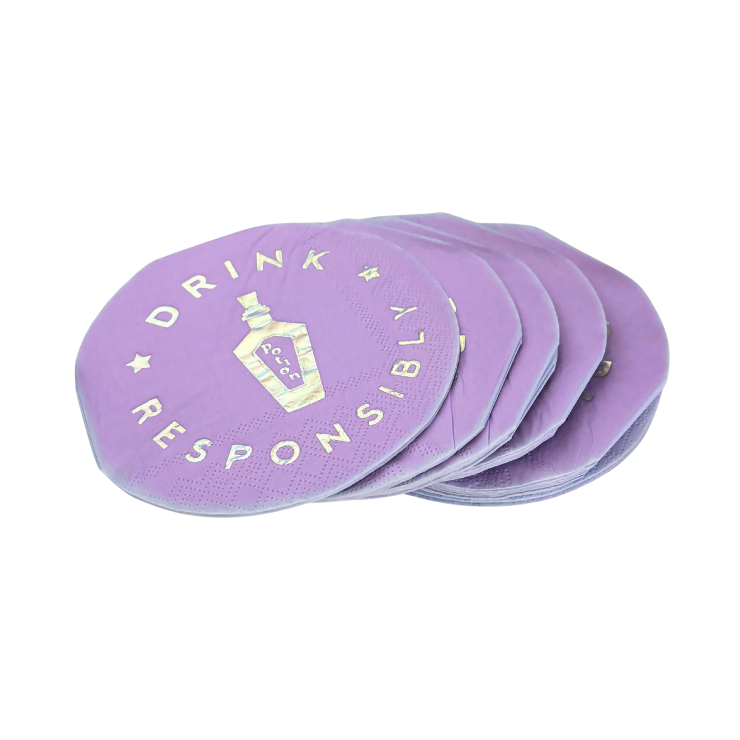 Drink Responsibly Silver Iridescent Potion Round Party/Beverage/Cocktail Napkins