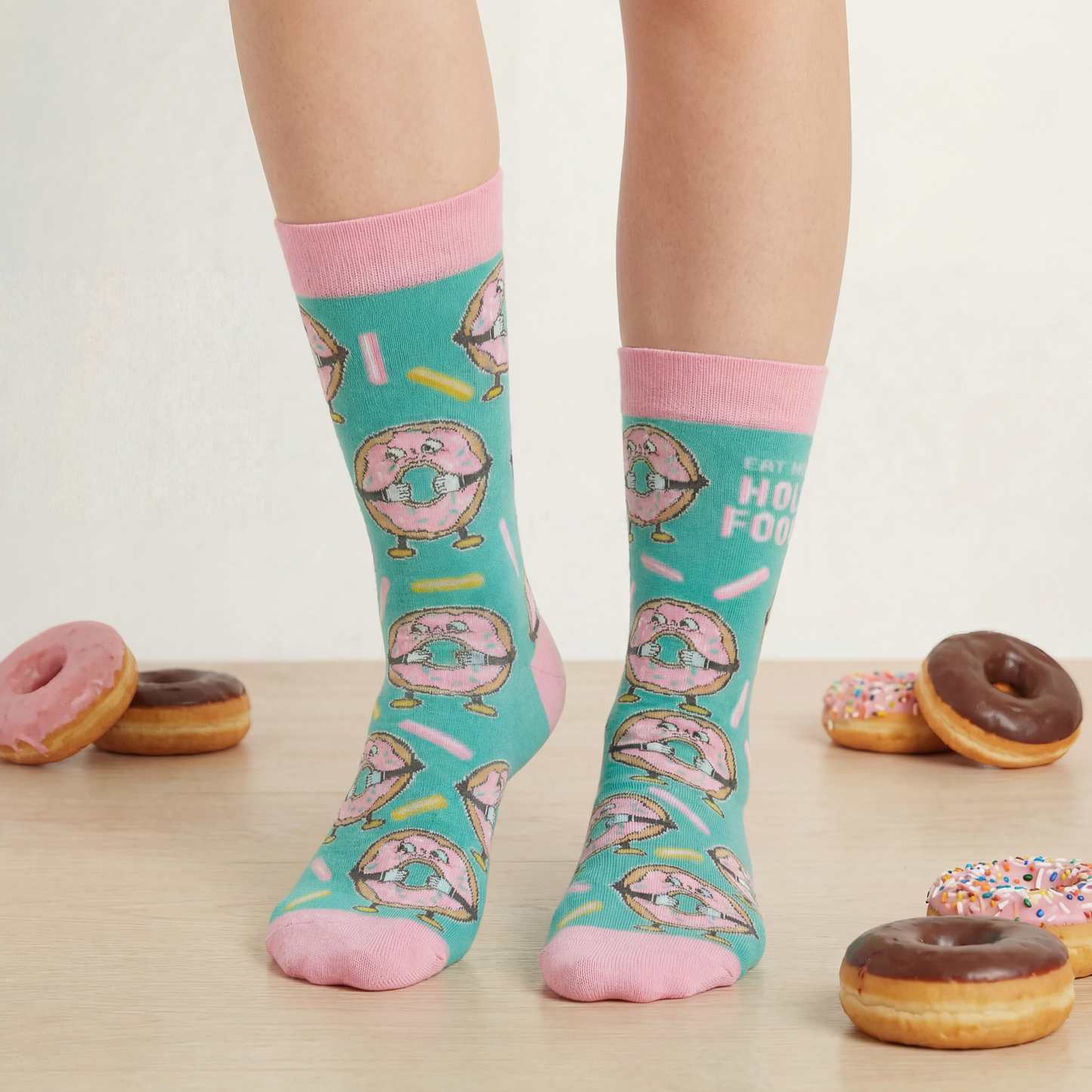 Eat More Hole Foods Socks | Funny Donut Socks | Retro Food Pun Socks