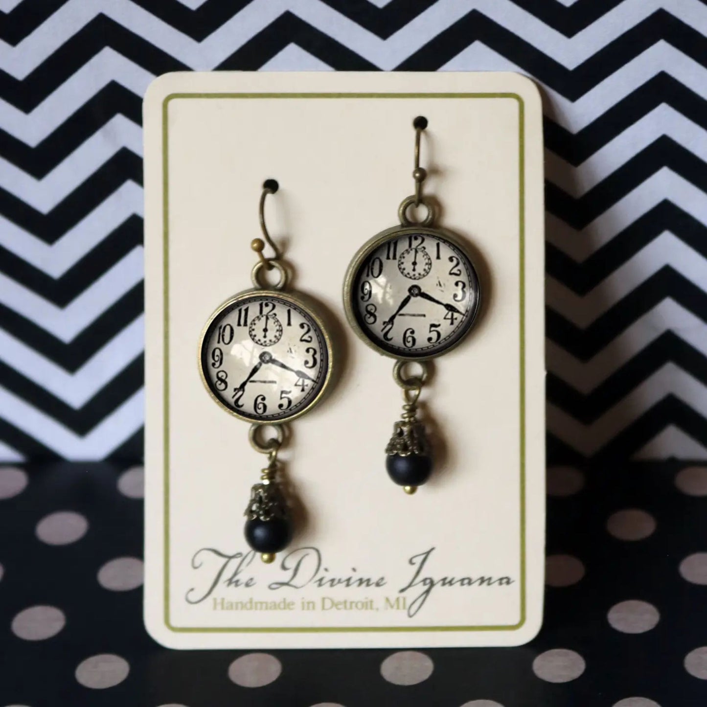 Edwardian Clock Steampunk Hook Earrings | Handmade in the US