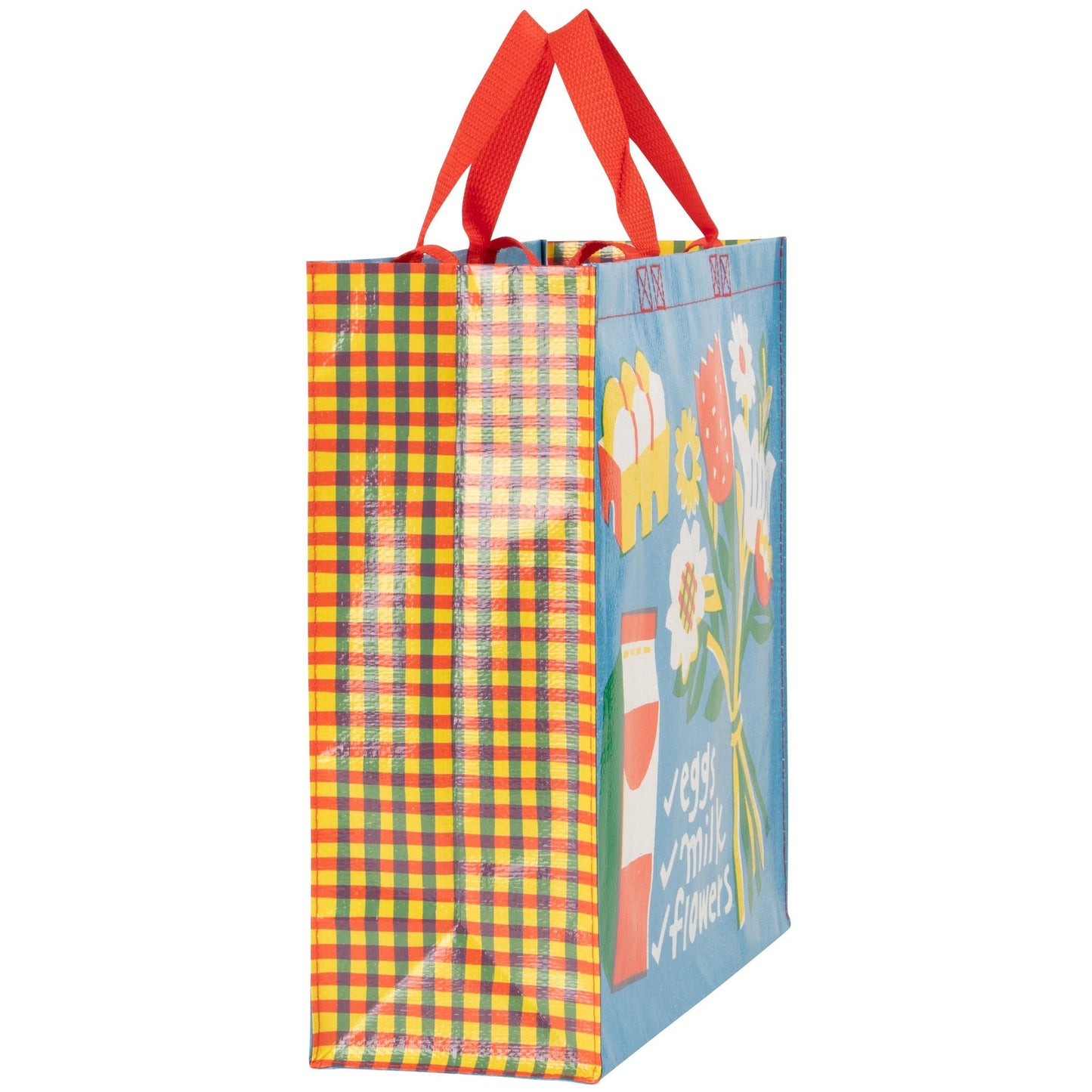 Eggs. Milk. Flowers. Shopper Tote Bag | Post Consumer Material Shopping Bag | 16" x 15" | BlueQ at GetBullish