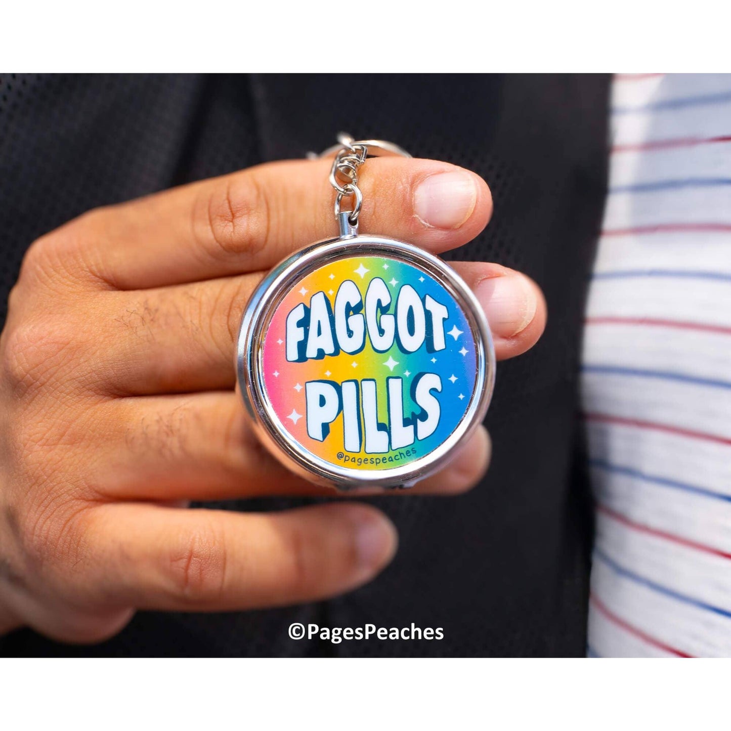 Faggot Pill Case Keychain | 3 Way Organizer Rainbow Parody Med Holder