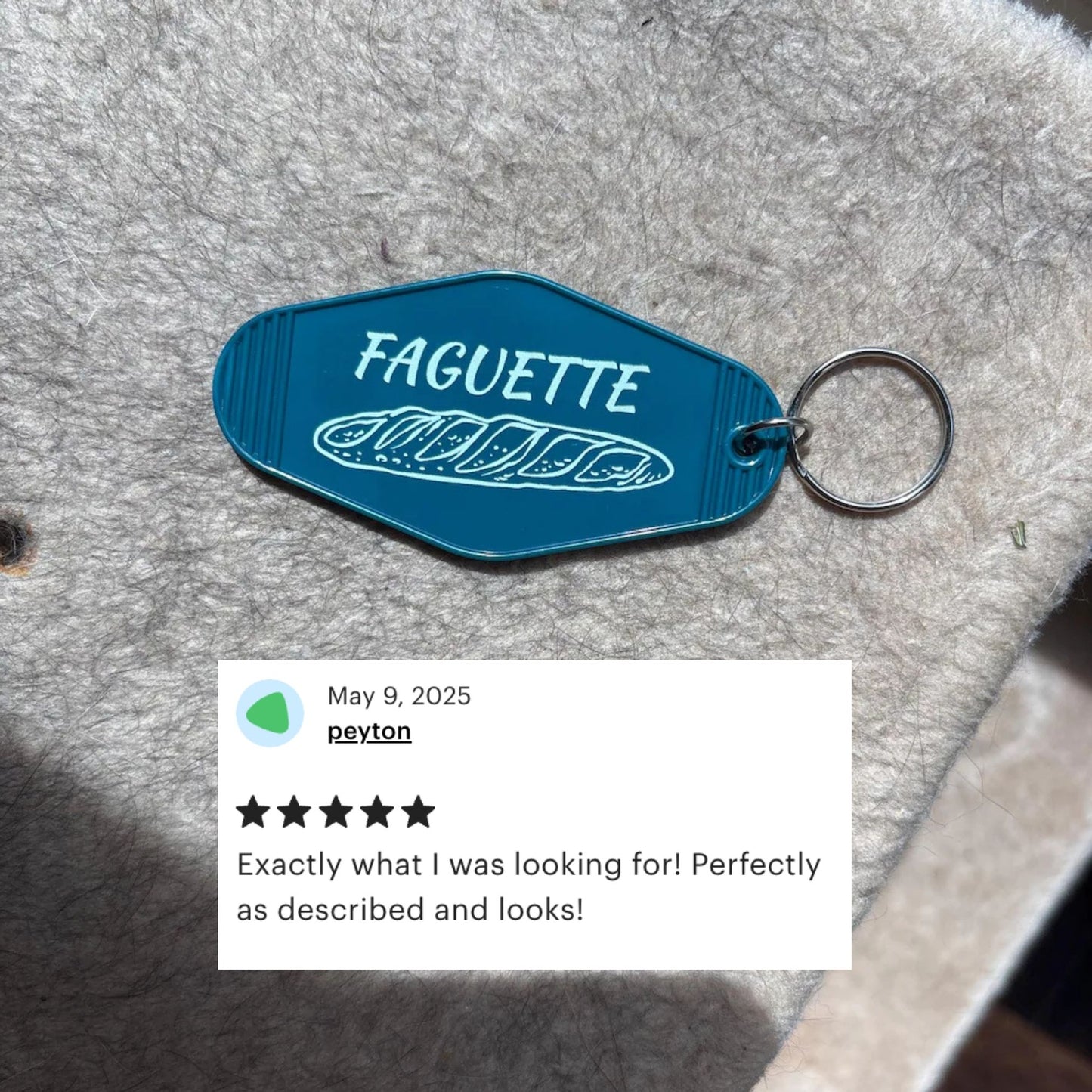 Faguette Gay Pride Motel Keychain with Baguette Bread Motif