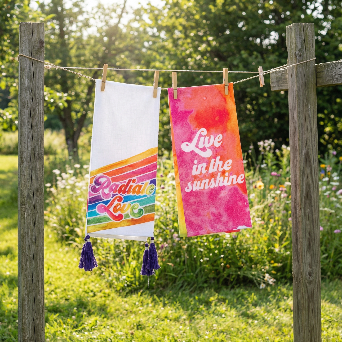 Feeling Groovy Retro Dish Towel Set of 2 in Vivid Colors