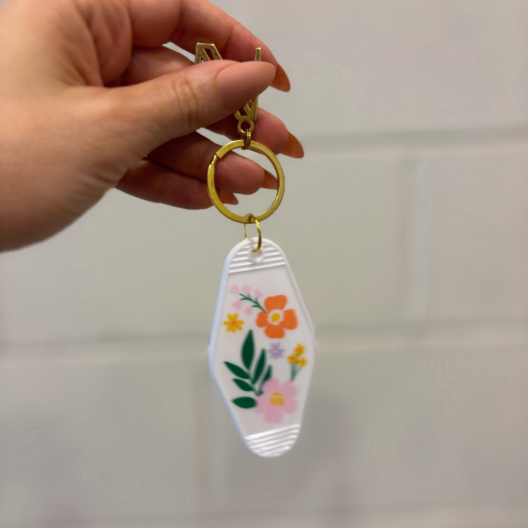 Floral Motel Key Tag | Acrylic with Gold Hardware