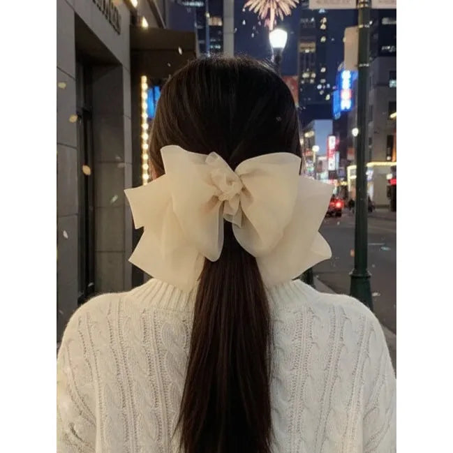 Fluffy Oversized Hair Bow Clip | Spring & Summer Hair Accessory (Beige, Black, Cream)