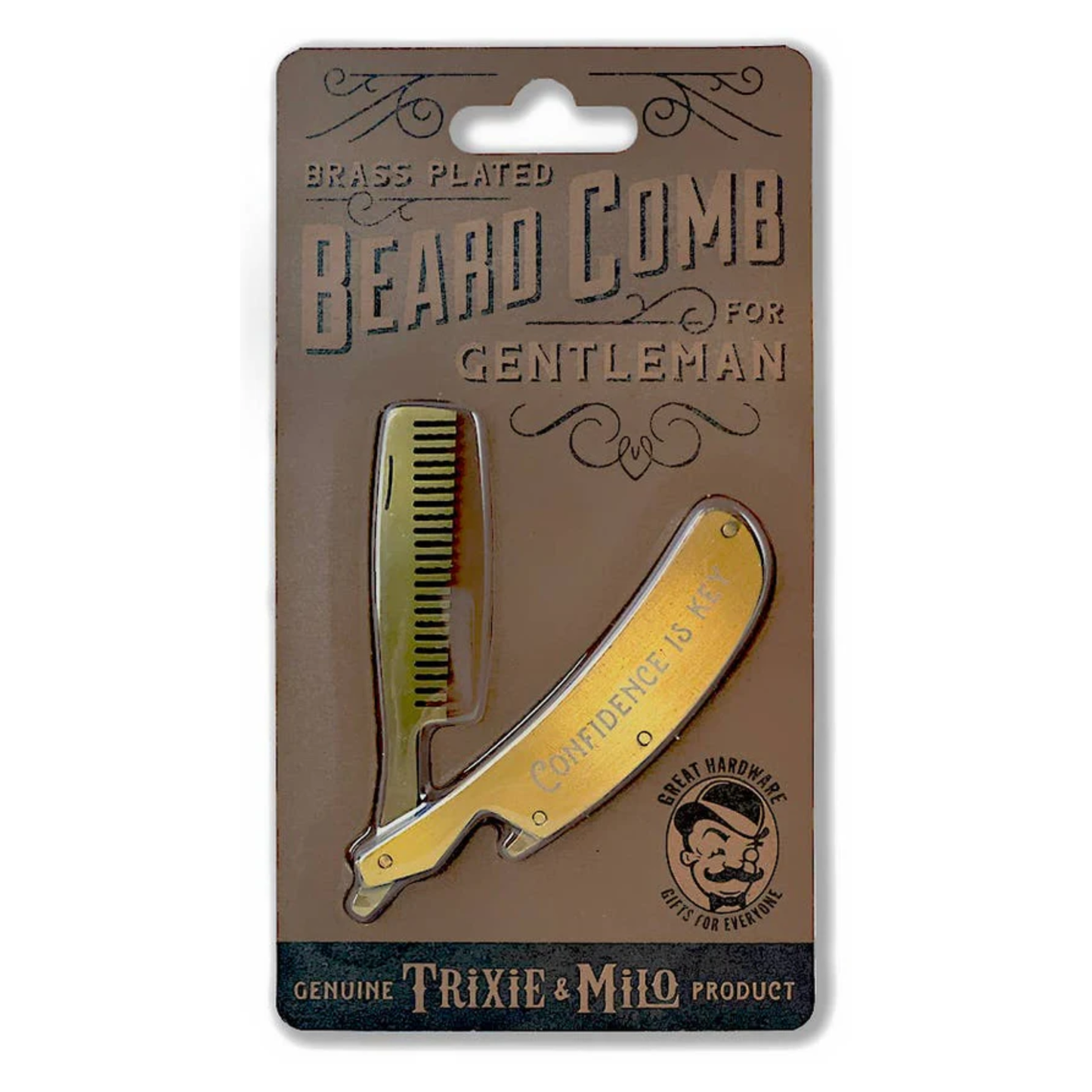 Folding Beard & Mustache Comb | Brass Finish Men’s Grooming Gift Set