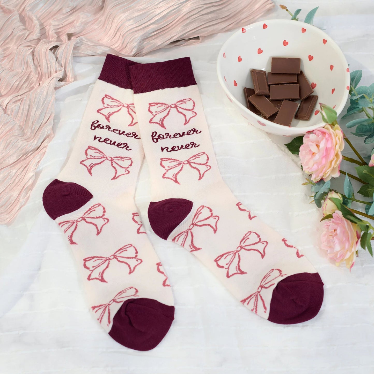 Forever Never Socks | Coquette Bow Crew Socks in Pink