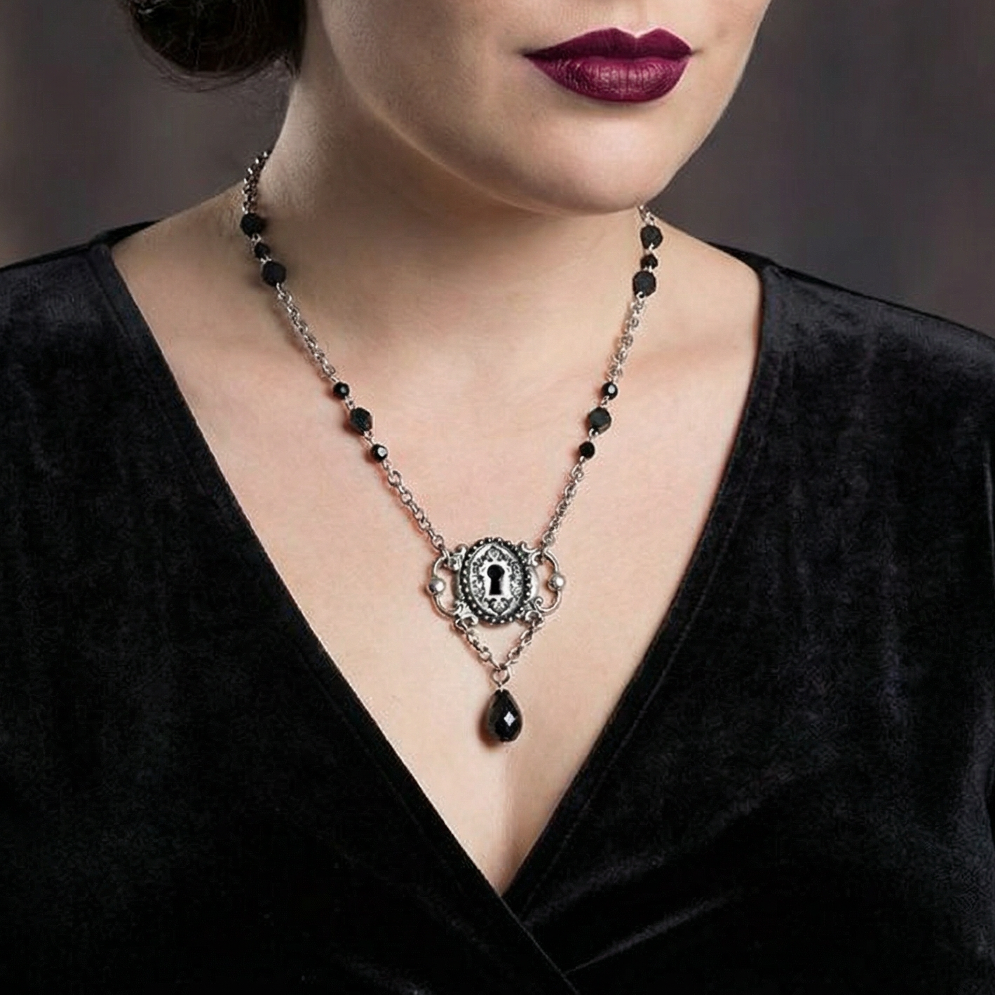 Framed Gem Drop Keyhole Handmade Necklace