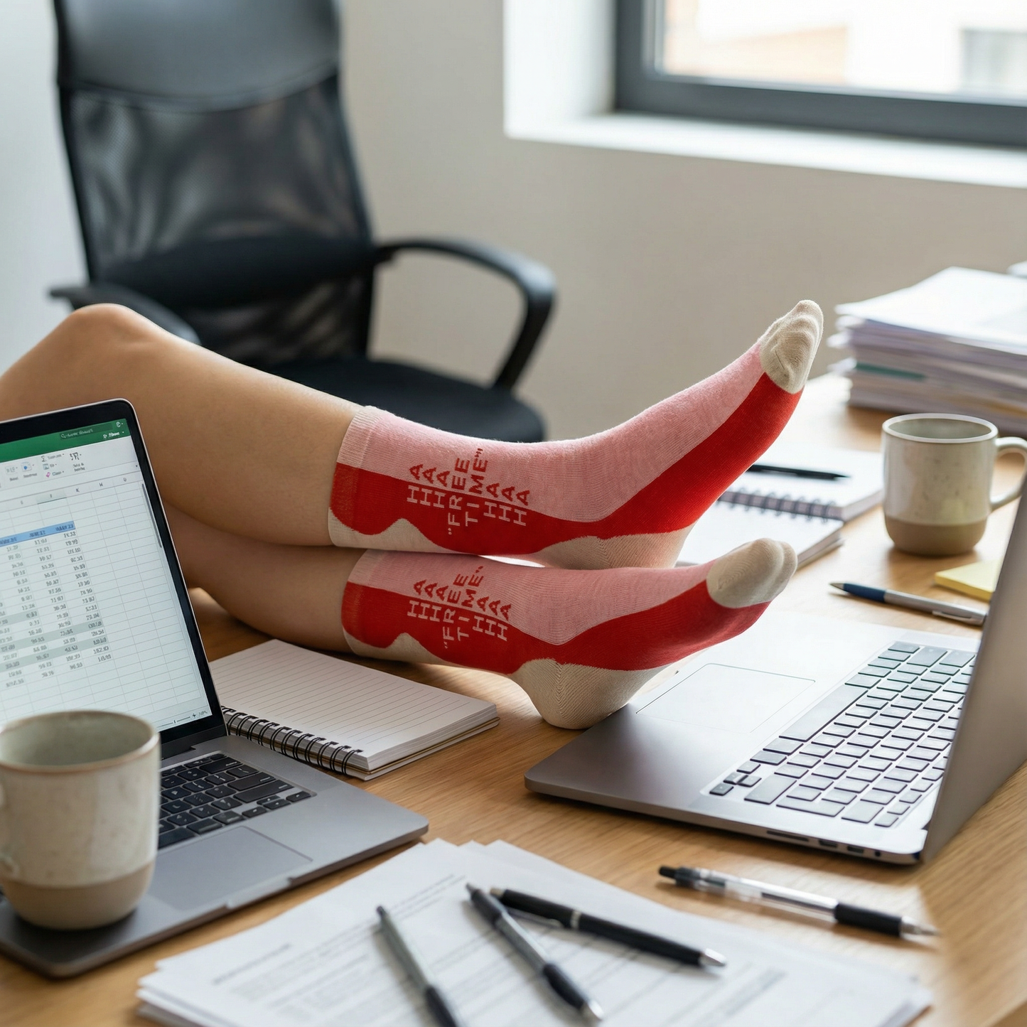 Free Time Ha Ha Ha Women's Crew Novelty Socks in Red and Pink | BlueQ at GetBullish