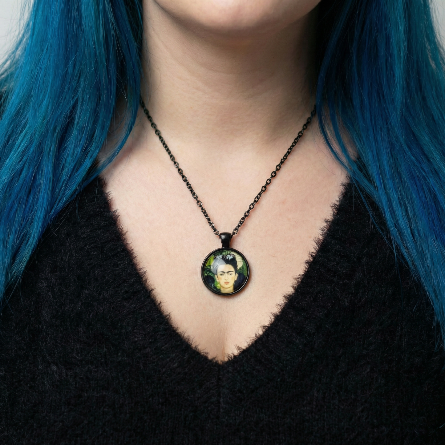 Frida Cabochon Pendant Necklace in Aged Bronze or Black