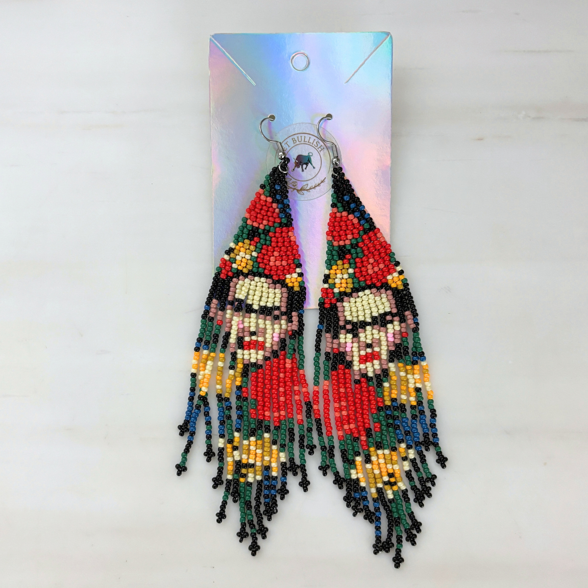 Frida Kahlo Beaded Statement Earrings | Ultra Long 6.6" Beaded Dangle Earrings-Paper & Quartz-The Bullish Store