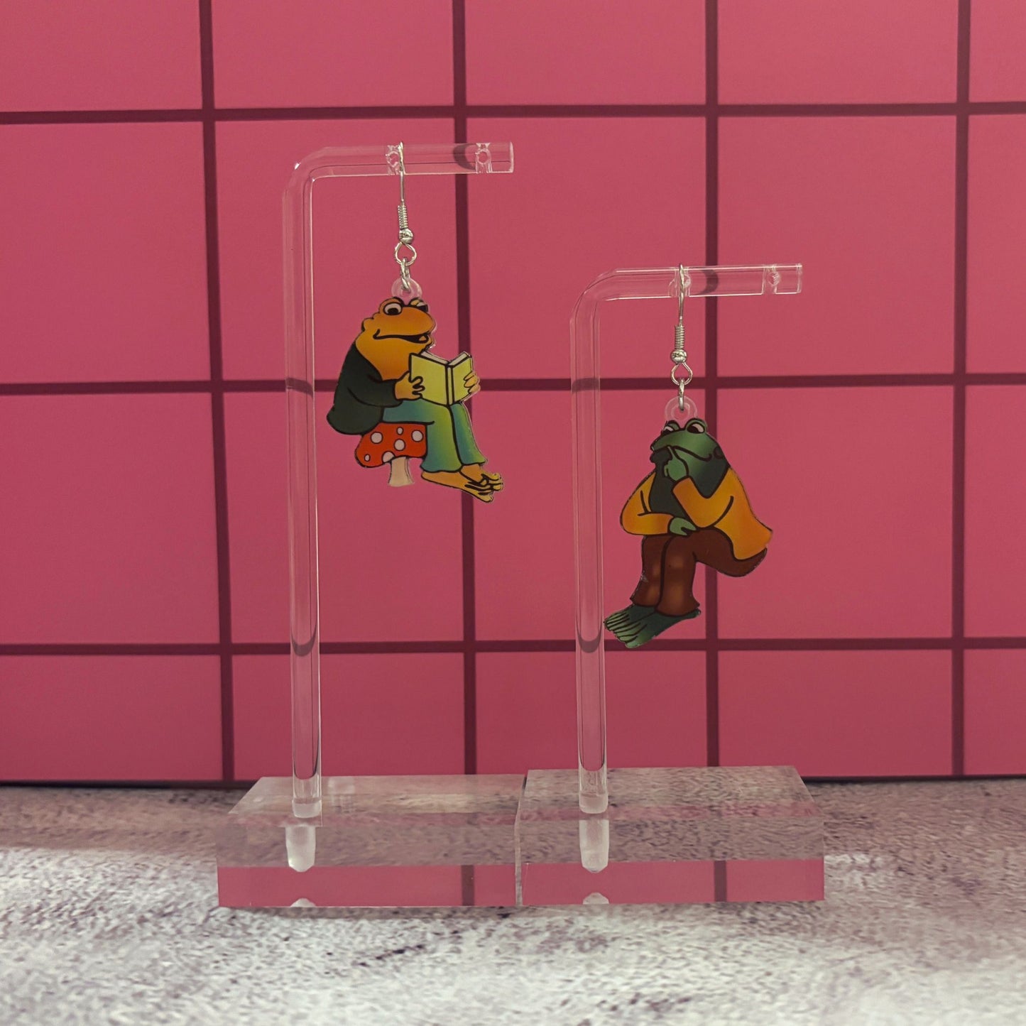 Frog Friends Reading Books Earrings | Cute Acrylic Book Lover Gift & Quirky Frog Jewelry