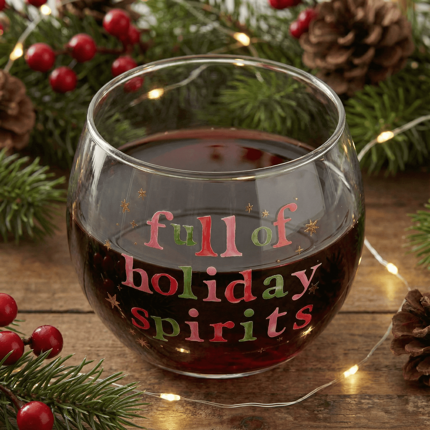 Full of Holiday Spirits Roly Poly Glass | Festive Holiday Drinkware | 13 oz