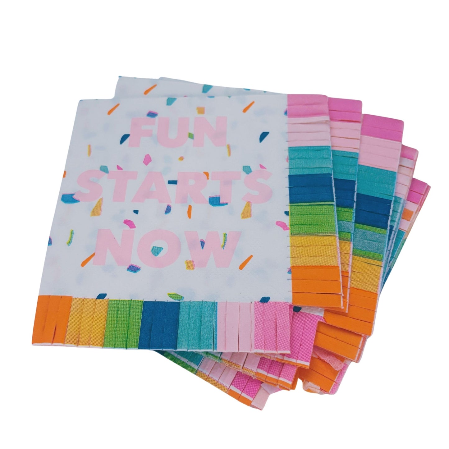Fun Starts Now Fringe Beverage Napkins | Confetti Party Cocktail Paper Napkin | 5"
