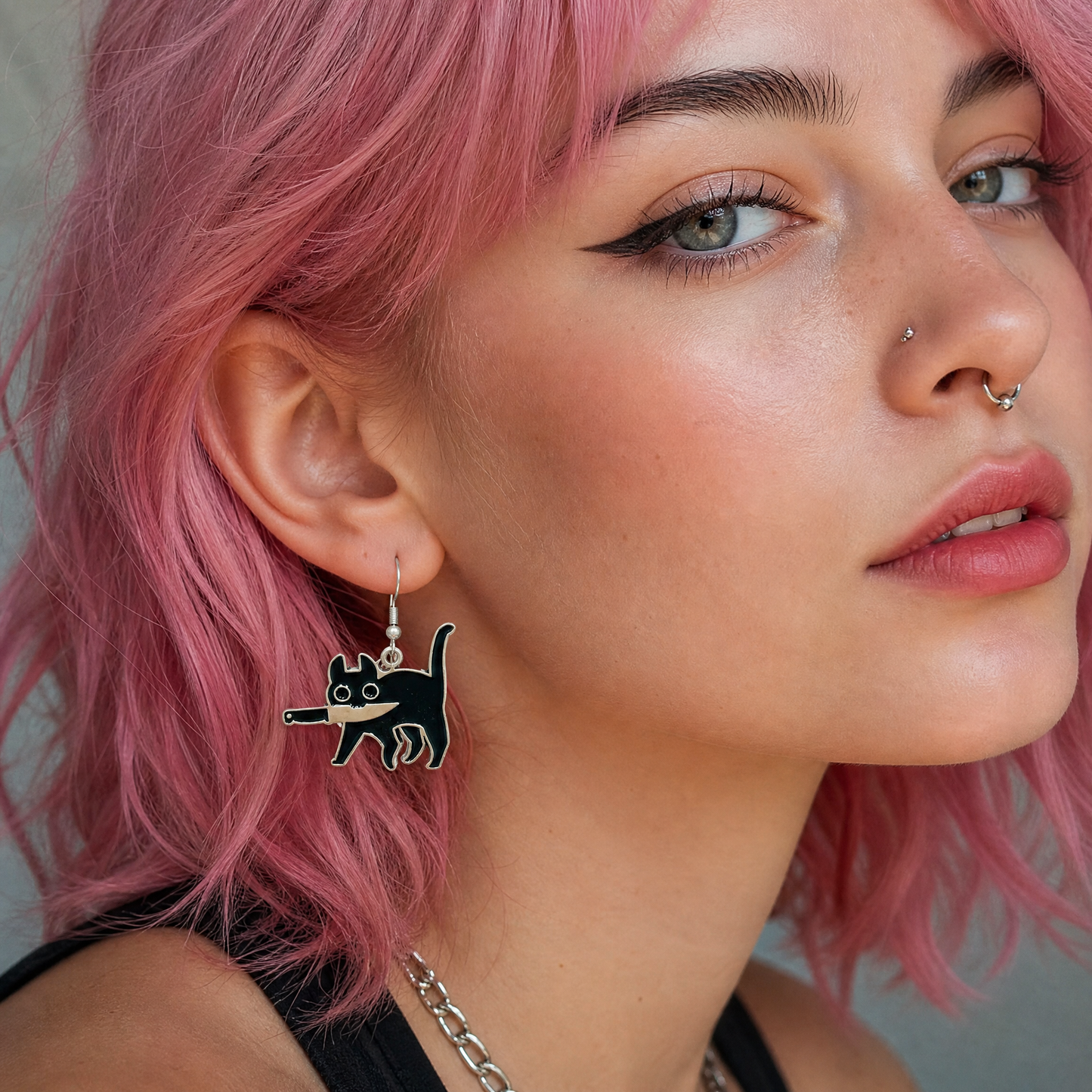 Cat with Knife Acrylic Earrings