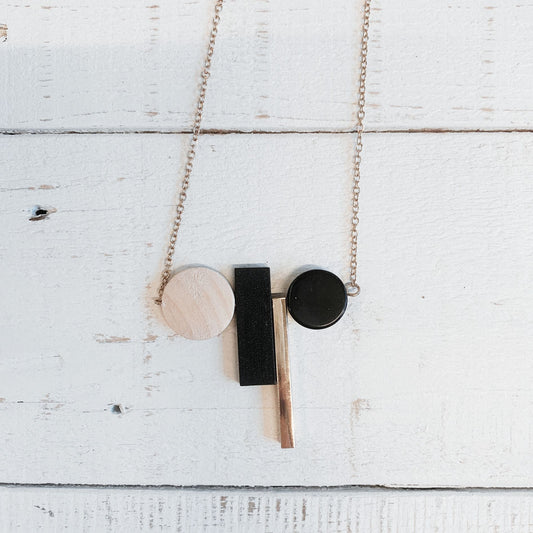 Geometric Wooden and Neutrals Necklace