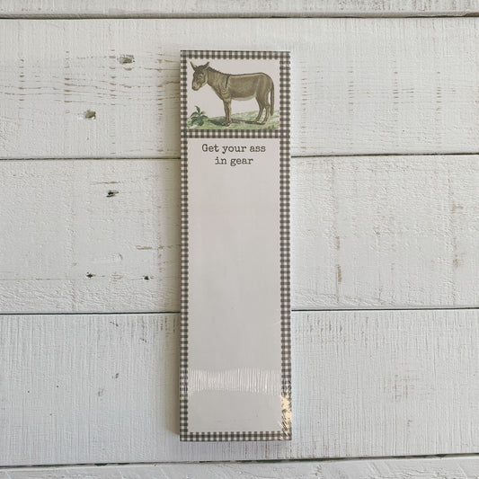Get Your Ass In Gear List Notepad | 9.5" x 2.75" | Holds to Fridge with Strong Magnet