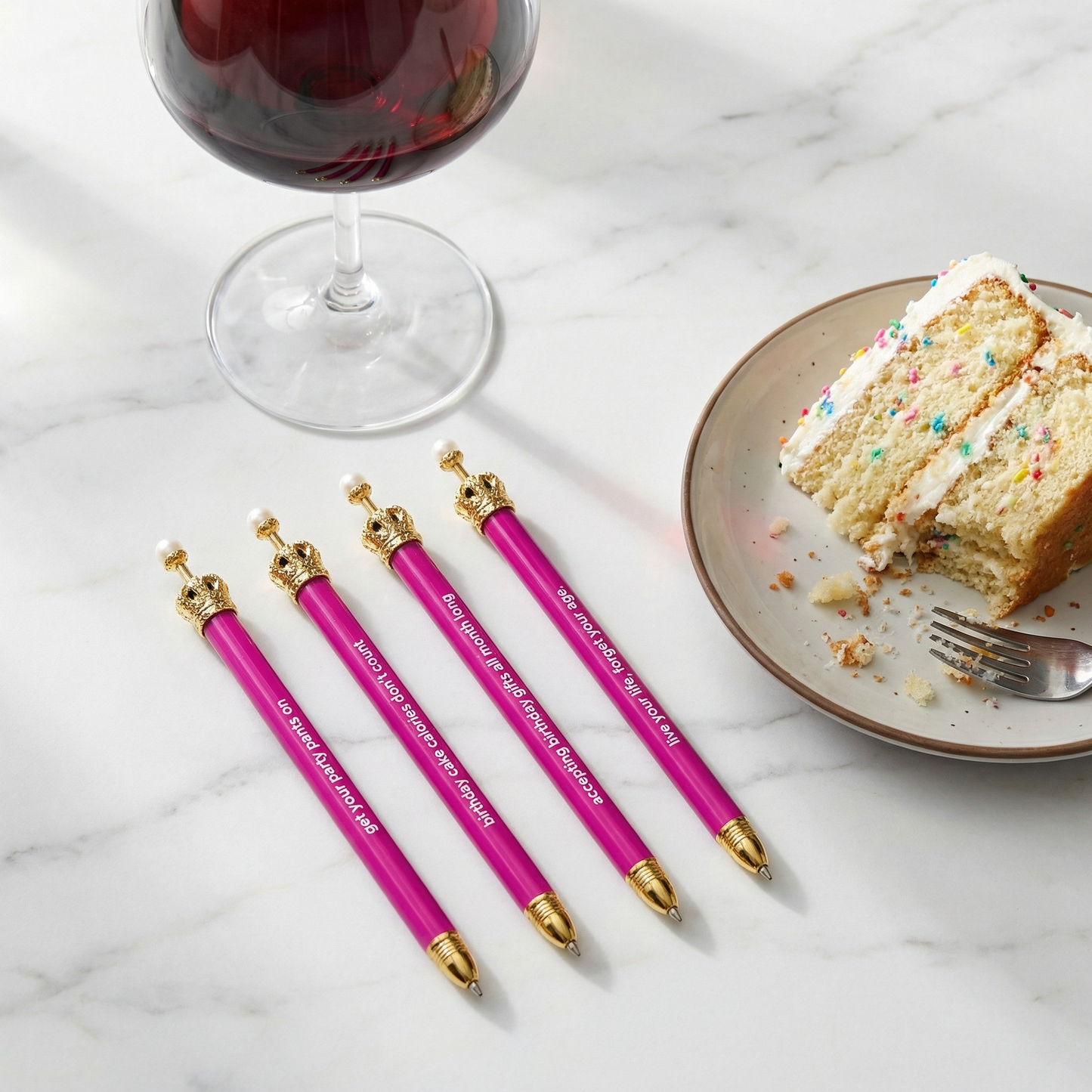 Get Your Party Pants On! Birthday Hot Pink Crown Pen Set of 12 | Giftable Quote Pens | Gift for Her