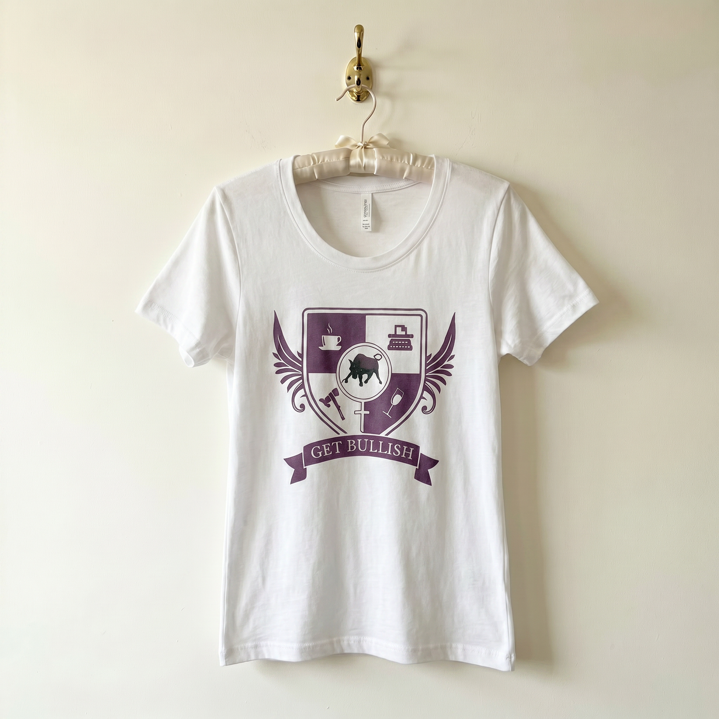 GetBullish Crest Women's Tee | Hand Silk-Screened | White | Original Coat of Arms-GetBullish-The Bullish Store